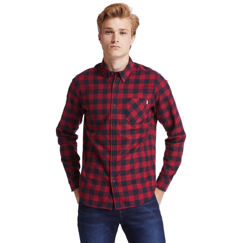 Camisa Timberland Argentina Hombre - Nashua River Long-Sleeve Flannel Check - Rojas/Negras - WMHYVU-